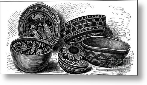 Engraving Metal Print featuring the drawing Vessels Of Japanned Earthenware by Print Collector