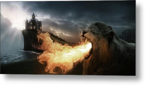 Lion Metal Print featuring the digital art Art - Lion of Fire by Matthias Zegveld