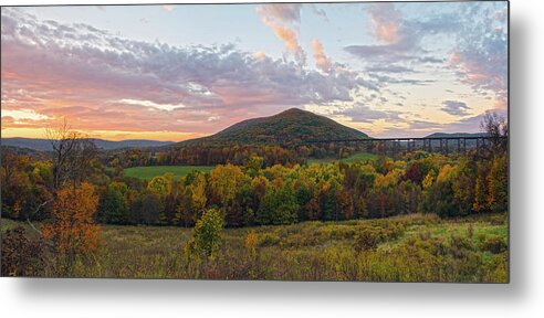 New York Landscape Metal Print featuring the photograph Autumn Dawn At Moodna Viaduct Trestle Panorama by Angelo Marcialis