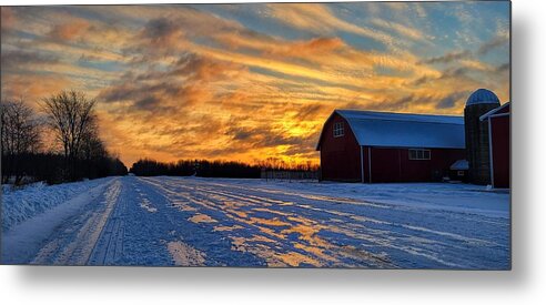 Winter Metal Print featuring the photograph Barn Sunrise by Brook Burling