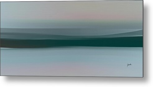 Blue Metal Print featuring the painting Blue White And Gray Abstract Coastal Landscape Painting by iAbstractArt