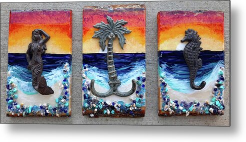 Metal Print featuring the mixed media Cast Iron Hooks by Lori Sutherland
