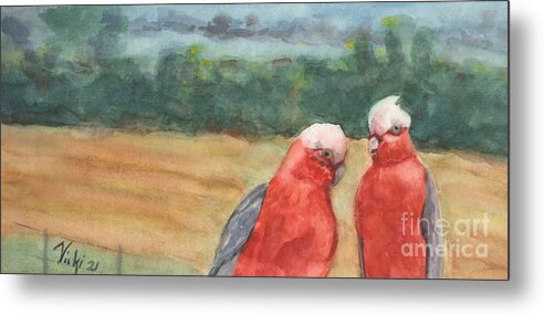 Birds Metal Print featuring the painting Galahs - Wiradjuri - gilaa by Vicki B Littell