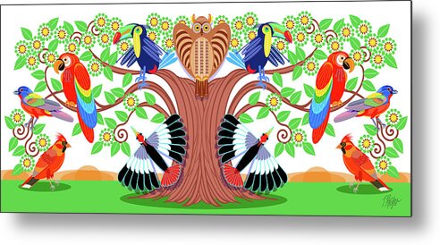 Chiva Metal Print featuring the digital art Chiva Bird Tree by Tim Phelps