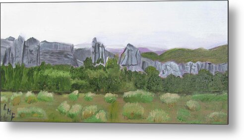 Idaho Metal Print featuring the painting City of Rocks climbing area by Linda Feinberg