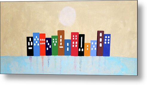 City Metal Print featuring the painting City Reflections by Deborah Boyd