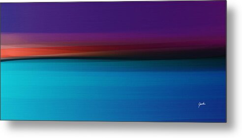 Blue Metal Print featuring the painting Colorful Sunset Beach Landscape Painting by iAbstractArt