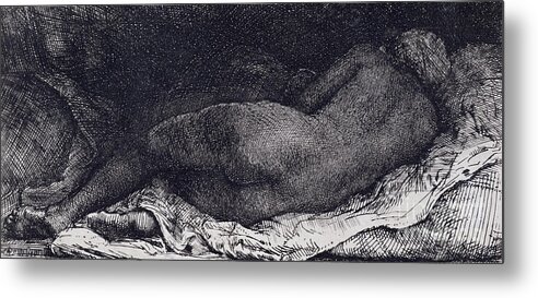 Rembrandt Art Metal Print featuring the drawing Female Lying Down, 1658 by Rembrandt