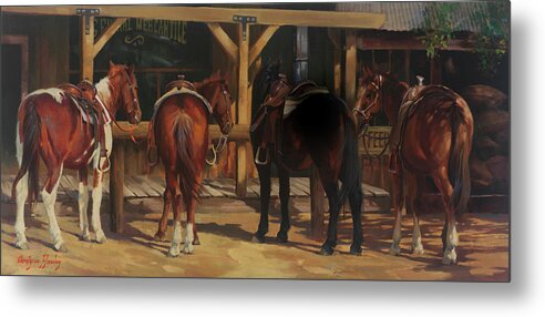 Western Art Metal Print featuring the painting Horse Tales by Carolyne Hawley