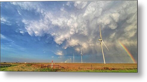 Weather Metal Print featuring the photograph Mammatus Clouds and Rainbow in Texas by Ally White