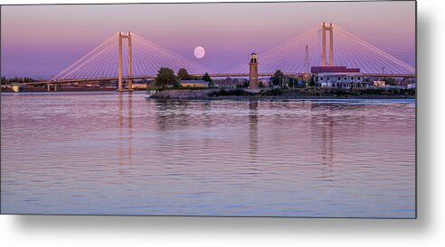 Loree Johnson Metal Print featuring the photograph Moonrise Over the Cable Bridge by Loree Johnson