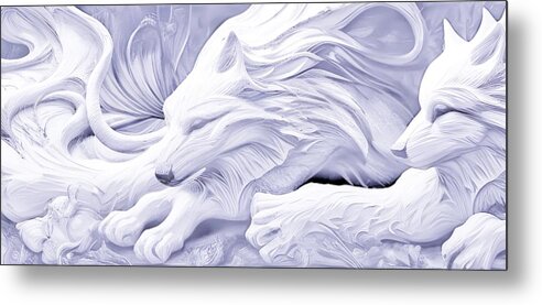 Digital White Snow Wolf Sculpture Metal Print featuring the digital art Snow Wolves by Beverly Read