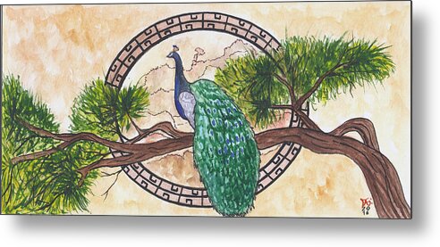  Metal Print featuring the painting The New Age Peacock by Francisco Gutierrez