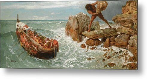 Arnold Boecklin Metal Print featuring the painting Odysseus and Polyphemus by Arnold Boecklin