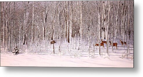 Wildlife Metal Print featuring the painting Snowstorm Survivours by Conrad Mieschke
