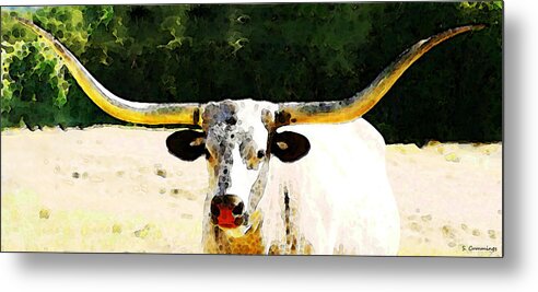 Cow Metal Print featuring the painting Texas Longhorn - Bull Cow by Sharon Cummings