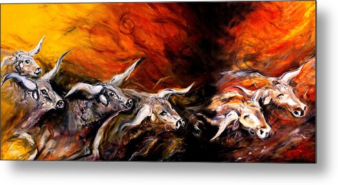 Longhorn Metal Print featuring the painting Dust Storm by J Vincent Scarpace