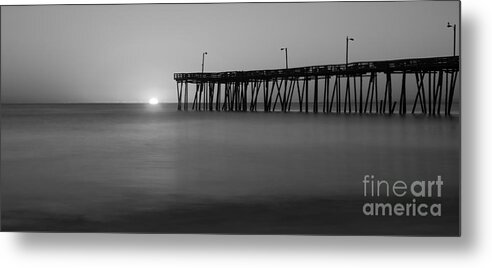 Nags Head Fishing Pier Metal Print featuring the photograph Nags Head Fishing Pier Sunrise Panorama BW by Michael Ver Sprill