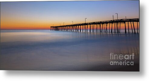 Nags Head Fishing Pier Metal Print featuring the photograph Nags Head Pier at Dawn Panorama by Michael Ver Sprill