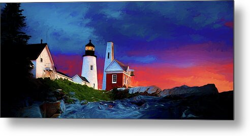 Vacationland Metal Print featuring the digital art Pemaquid Lighthouse at Dawn Artistic Panorama by David Smith