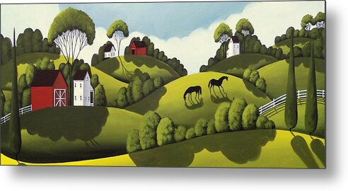 Barn Metal Print featuring the painting Red Barns - country landscape by Debbie Criswell