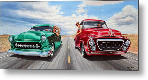 Hot Rod Metal Print featuring the painting Riff Raff Race 4 by Ruben Duran