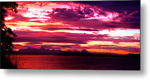 Red Sky Panorama Metal Print featuring the photograph Whidbey Red Sky Morning by Mary Gaines