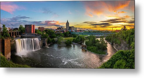 High Falls Rochester Ny At Sunset Metal Print featuring the photograph High Falls Rochester At Sunset by Mark Papke