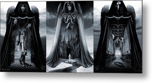  Fallen Angel Demon Religion Faith Skull Death Angels Deities Metal Print featuring the digital art Angels of Infinity Light Mercy by George Grie