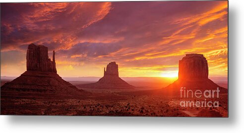 Sunrise Sky Metal Print featuring the photograph The Mittens at Sunrise, Monument Valley Navajo Tribal Park, Arizona, USA by Neale And Judith Clark