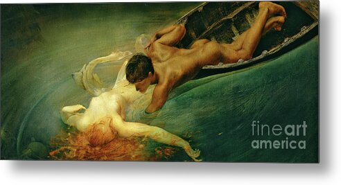 The Siren Metal Print featuring the painting The Siren, Green Abyss by Giulio Aristide Sartorio