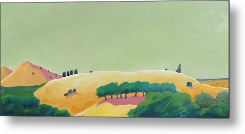 Panorama Metal Print featuring the painting Windy Hill, Green Sky by Gary Coleman
