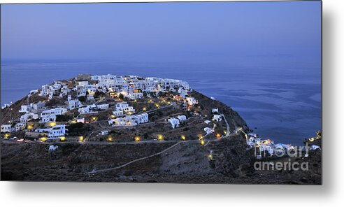 Sifnos; Kastro; Castro; Village; Town; Seralia; Beach; White; Houses; Dusk; Twilight; Night; Lights; Greece; Greek; Hellas; Cyclades; Kyklades; Aegean; Islands; Holidays; Vacation; Travel; Trip; Voyage; Journey; Tourism; Touristic; Island; Summer; Sea Metal Print featuring the photograph Kastro village in Sifnos island #6 by George Atsametakis