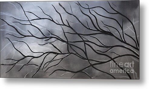 Black And White Painting Metal Print featuring the painting Twilight tree by Preethi Mathialagan