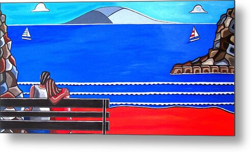 New Zealand Art Metal Print featuring the painting Beach Bench Lovers Day One by Sandra Marie Adams
