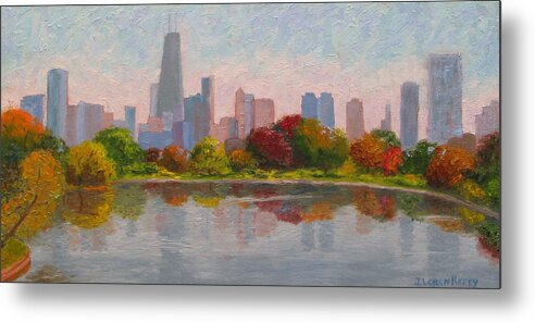 Chicago Skyline Metal Print featuring the painting Chicago Skyline from Lincoln Park by J Loren Reedy