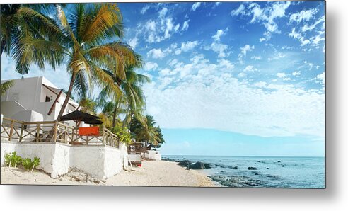 Water's Edge Metal Print featuring the photograph Coconut Palms And Beach At Mauritius by Narvikk