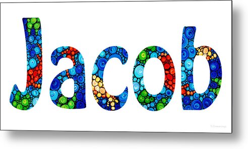 Baby Names Metal Print featuring the painting Customized Baby Kids Adults Pets Names - Jacob Name by Sharon Cummings