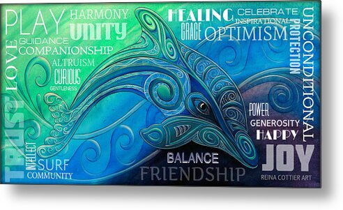Dolphin Metal Print featuring the painting Dolphin Totem Wordart by Reina Cottier