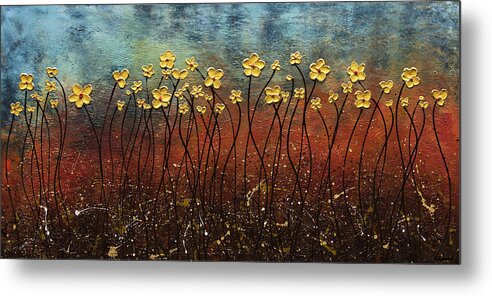 Abstract Art Metal Print featuring the painting Golden Flowers by Carmen Guedez