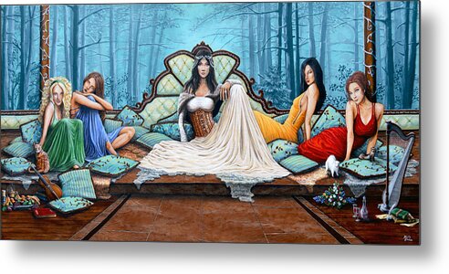 Fantasy Metal Print featuring the painting Ladies waiting by Molly Prince