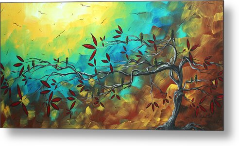 Abstract Metal Print featuring the painting Landscape Bird Original Painting Family Time by MADART by Megan Aroon