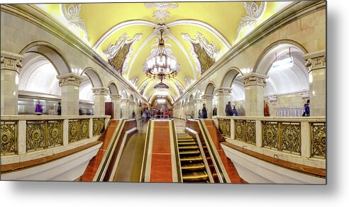 Arch Metal Print featuring the photograph Panoramic View - Moscow Metro Escalator by Mordolff