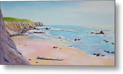 Seascape Painting Metal Print featuring the painting Spring Hills and Seashore at Bowling Ball Beach by Asha Carolyn Young