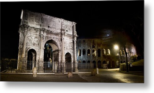 Rome Metal Print featuring the photograph The Arch of Constantine and the Colosseum at night by Weston Westmoreland