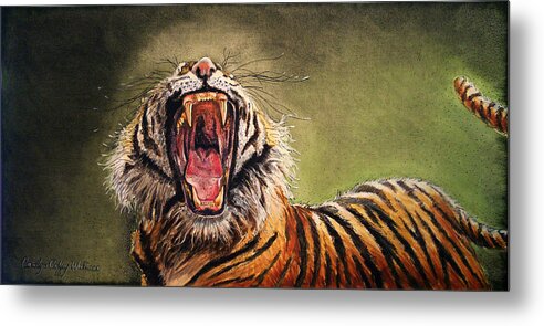 Art Metal Print featuring the painting Tiger Yawn by Carolyn Coffey Wallace