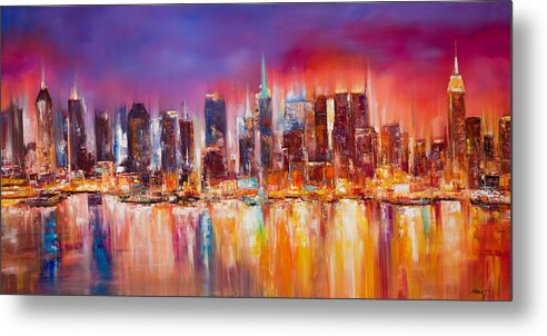 Nyc Paintings Metal Print featuring the painting Vibrant New York City Skyline by Manit