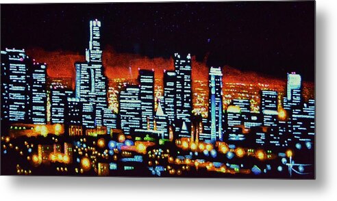 Los Angeles Skyline Metal Print featuring the painting Los Angelas by Black Light by Thomas Kolendra