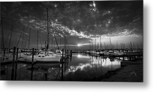 Marina Metal Print featuring the photograph Marina at Fort Monroe BW by T Cairns