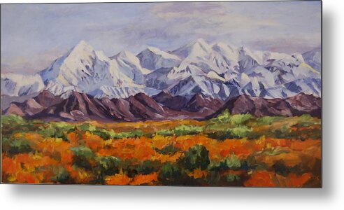 Landscape Metal Print featuring the painting Mountain Range by Ingrid Dohm